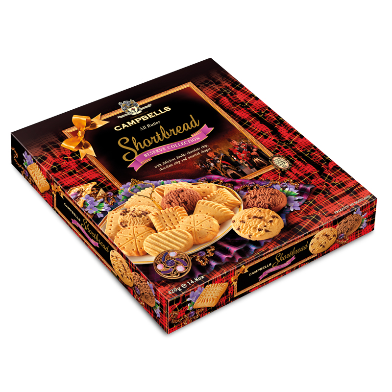 420g Shortbread Reserve Collection Carton (a selection of delicious double choc chip, chocolate chip and assorted shapes)