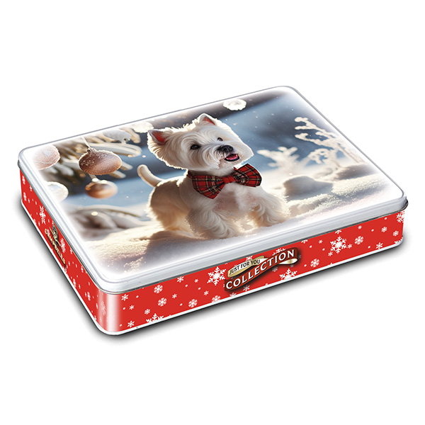 150g Westie with Tartan Bow Tie Tin (Assorted Shortbread Shapes)