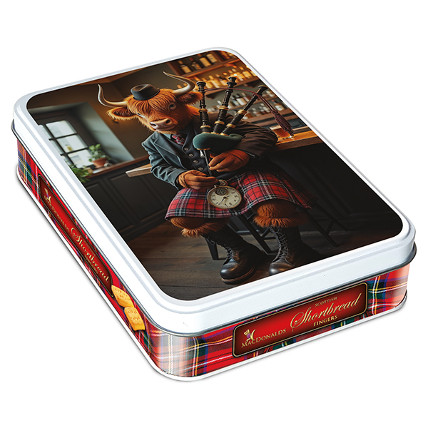 200g Cow with Bagpipes Tin (Shortbread Fingers)